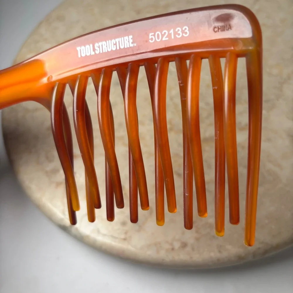 Tool Structure Hair Comb OS Amber Tortoise Wide Tooth Detangler Rake 502133
